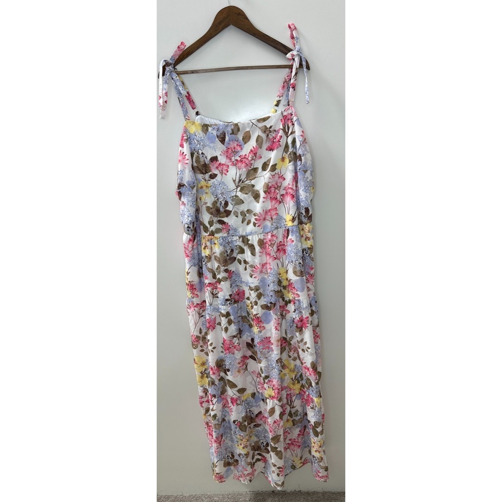 Lane Bryant Floral Maxi Dress Tiered Tie Strap Pockets Lined Plus Size 24 Summer - Picture 12 of 15